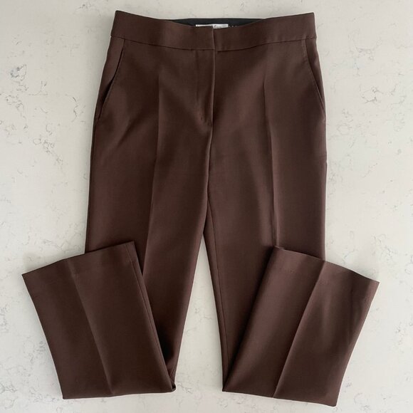 MaxMara Designer Virgin Wool Straight Leg Mid Rise Pants Neutral Med Brown Sz 4 - Picture 12 of 12